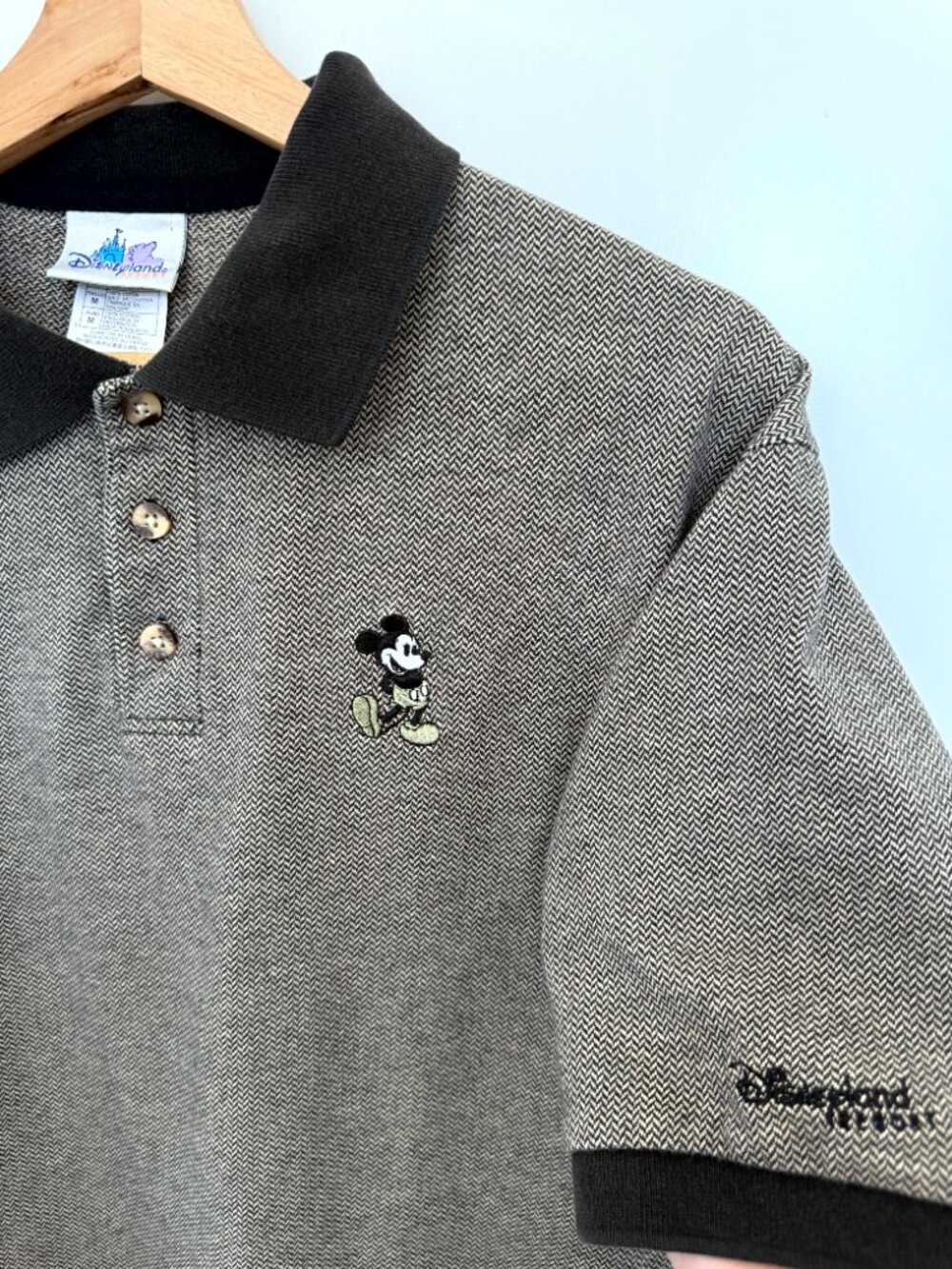 Vintage Disneyland Resort Mickey Mouse Embroidered Herringbone Knit Polo Shirt M